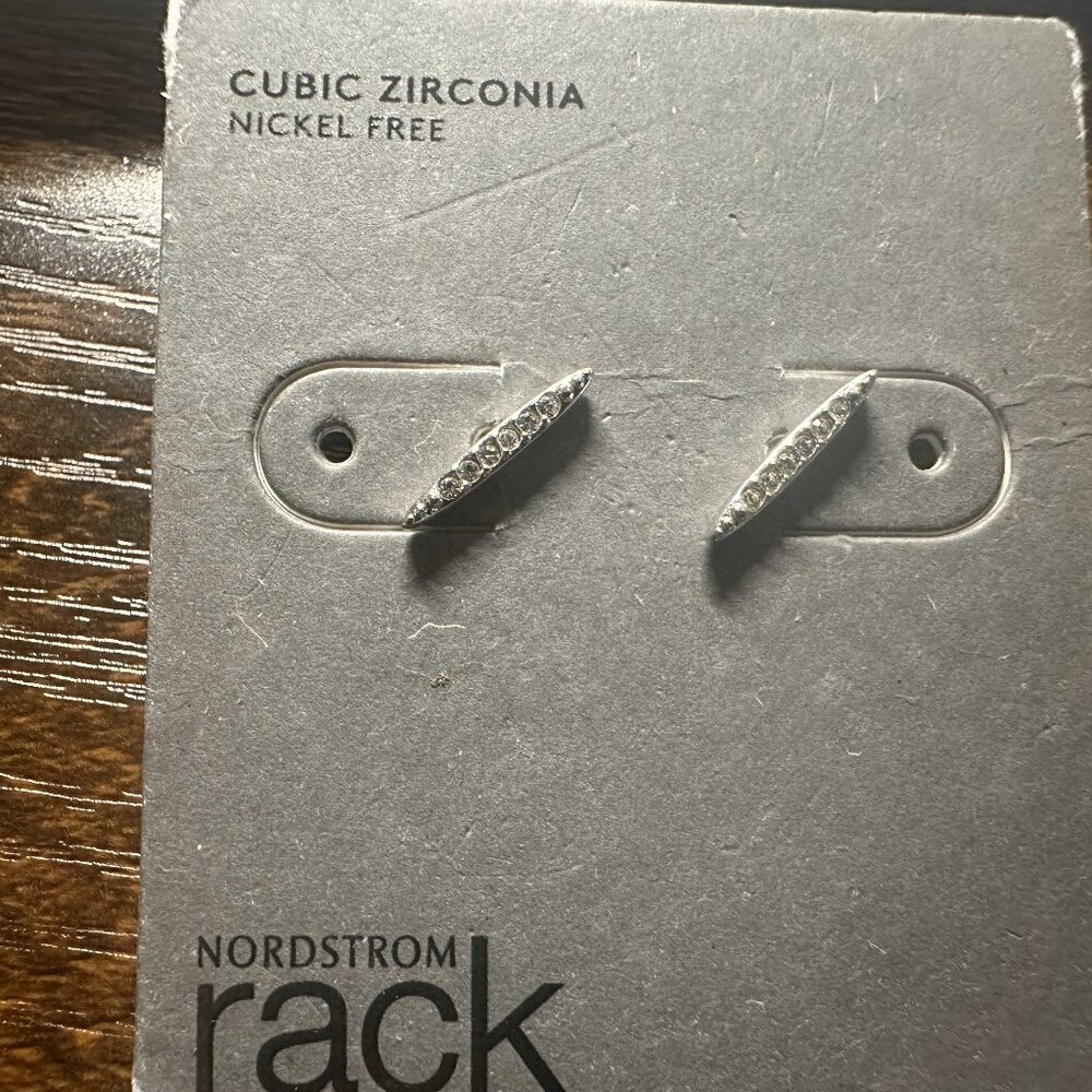 Nordstrom Cubic Zirconia Bar Stud Earrings, Sterling Silver, Nickel Free